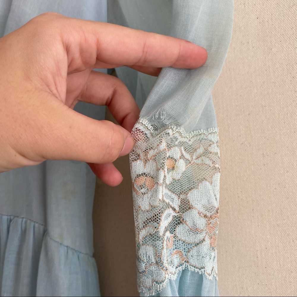 Vintage 70s Blue Long Poet Sleeve Prairie Maxi Dress Gunne Sax Like Thrashed XS - Picture 7 of 10